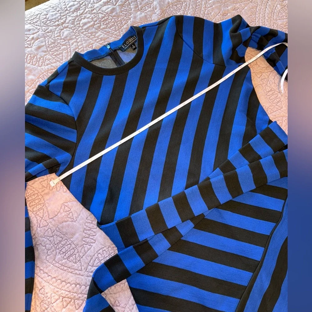 Eloquii Blue and Black Striped Long Sleeve Dress - Picture 2 of 15